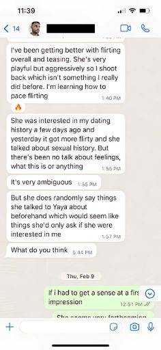 Text conversation discussing emotional growth, coping strategies, and self-awareness, highlighting the importance of mental health support for men