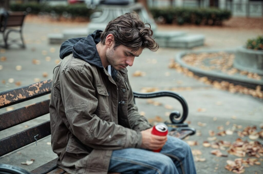 Man sitting alone on a bench, symbolizing emotional distance and the feeling of being emotionally unavailable in relationships.